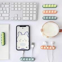 1pc Macaron Cute Minimalist Desktop Cable Organizer, Self-Adhesive Multi-Slot No-Drill Firmly Attached, Compact Style For Organizing Charging Cables And Earphone Wires To Avoid Tangling, Suitable For Office Desk, Computer Desk, Bedroom Countertop, Dorm Storage, Holiday Desktop Organization, Desktop Storage Enthusiasts, Office Students, Holiday Home Decor Enthusiasts, Cable Clip, Cable Fixing Buckle, Desktop Cable Bundle Organizer, Desktop Cable Management Organizer - Cable Clip - View 3