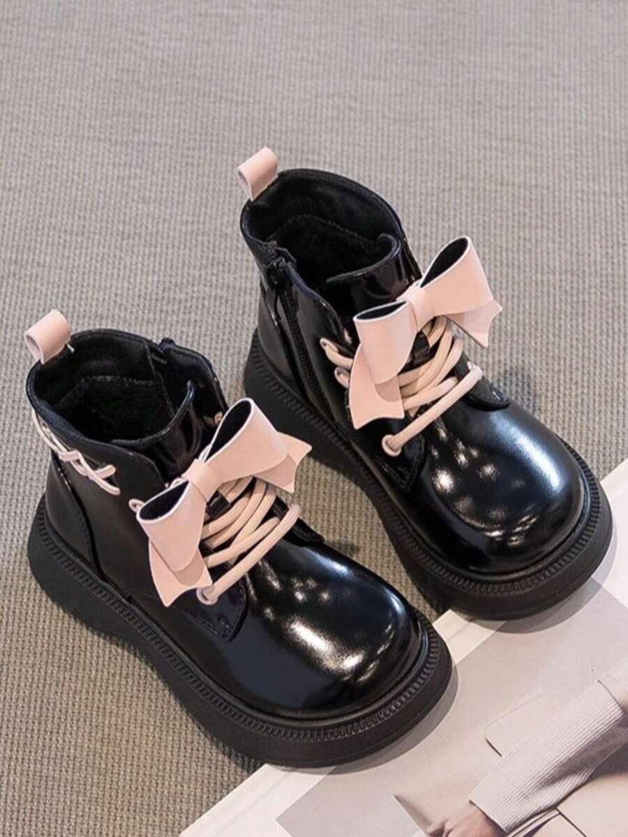 1 Pair Girls Fashion Boots, Simple Casual Versatile Fashion Boots, Bow Decor Princess Boots, Suitable For Autumn/Winter - Beige - View 1