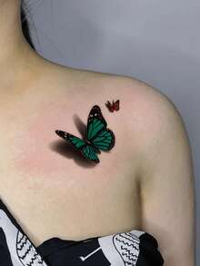 1 Sheet 3D Colorful Butterfly Temporary Tattoo Stickers, Realistic Shadow Multi‑Color Butterflies Fake Tattoos, Dreamy Girly Body Art For Girls Women, Waterproof Shoulder Collarbone Decor - Multicolor - View 2