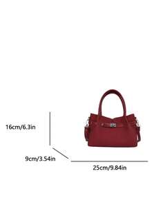Women's Woven Texture Silver Metal Square Lock Crossbody Bag With Dual Handles, Side D-Rings For Detachable Shoulder Strap, Multi-Compartment Handbag And Shoulder Bag, Vintage Elegant Style For Commute, Date And Festive Occasions - Red - View 3