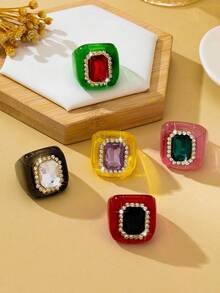 1pc Elegant High-End Acrylic Gemstone Pendant Ring, Suitable For Women's Daily Wear, Gatherings, Holidays And Parties - Geometry - View 7
