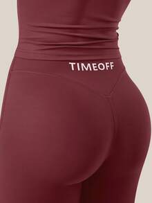 TimeOff 女款純色修身圓領短袖直筒褲休閒基礎健身瑜伽跑步運動套裝 - 紅色 - 查看 5