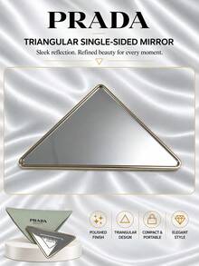 Prada Triangle Single-Sided Mirror, 9*5cm, Single Piece, Clear Image, Lightweight And Portable, Includes Storage Pouch, Suitable For Touch-Ups On The Go And Travel - Green - View 8
