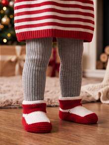 1/3 Pairs Random Solid Color Ribbed Knit Baby Leggings, Warm Autumn/Winter Infant Essentials, Baby Shower Gift, Halloween, Christmas - Multicolor - View 2