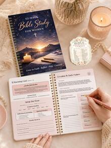 1pc 52-Week Bible Study For Women With 3 Stickers, Spiral Faith Journal, Scripture Reading, Reflection & Weekly Tracker, Bible Study Materials, Nurse Essentials, Office Decor, Halloween Notebook - Rectangle - View 5
