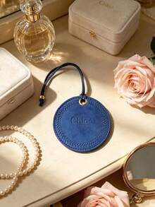 Chloé Round Deep Blue Faux Leather Luggage Tag With Name Card Slot, Travel Accessory, Suitable For Personal Use Or As A Gift - Chloe Luggage Tag - Navy Blue - View 6