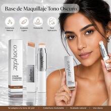 zephoco 13G/0.46OZ Base de Maquillaje en Barra 2 en 1 con Brocha Tono Oscuro Color Adaptativo Textura Ligera Hidratante Acabado Natural Sin Cuartearse Cobertura Ligera para una Piel Uniforme y Fresca - Deep Coffee - Ver 9