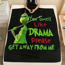 The Grinch 1 buah Selimut Bulu Flanel Cetak Digital Monster Hijau Selimut Hangat untuk Tidur Siang Liburan Natal - Kartun Berwarna-warni - View 4