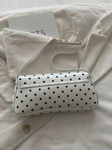 Polka Dot PU Leather Women's Underarm Bag, Casual Shoulder Bag, Suitable For Shopping, School, Travel Essentials And Wallet Storage - White - View 4
