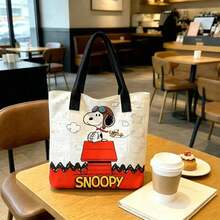 SNOOPY 1件花生史努比印花帆布斜挎手提包，休閒極簡風後背包，多功能小肩背包，耐用可調節肩帶，適合女性與青少年使用的托特包，完美適用於日常外出、工作、上學與購物 - 玫紅色 - 查看 5