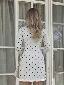 Women's Autumn Set, Elegant Polka Dot Multicolor Long Sleeve Round Neck Ruffle Hem Sweater Dress, Suitable For Outings And Birthday Wear - Multicolor - View 12