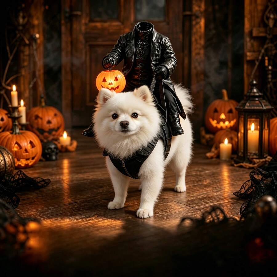 Halloween Cat & Dog Knight Costume, Headless Horseman Pet Dress-Up Outfit, Funny Photo Prop - Black - View 1