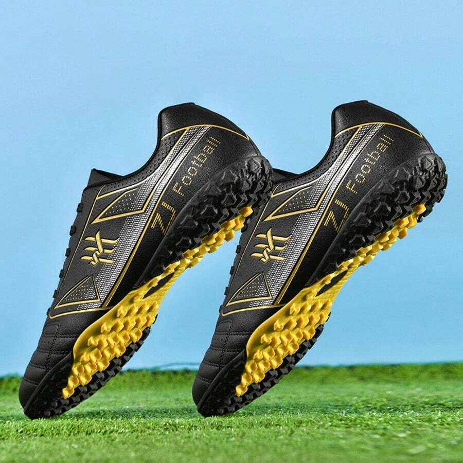 Football Shoes With Studs Design, Upper Featuring Multiple Color Combinations With Vibrant Prints, Sole With Evenly Distributed Studs Suitable For Natural Grass Or Artificial Turf Football Matches Or Training - Black Gold - View 1