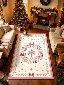 1pc Mori Style Snowflake Bow Doormat, Christmas Gift, Doormat, Small Rug, Welcome Mat, Carpet, Floor Mat, Outdoor Doormat, Kitchen Rug, Home Decor, Front Door Mat, Area Rug, Outdoor Mat - Multicolor - View 3