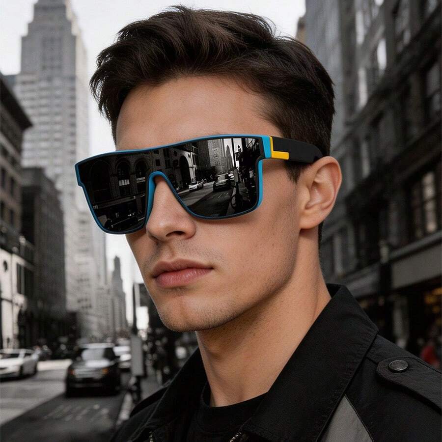 Fashion Retro Splicing One-Piece Oversized Glasses Are Suitable For Various Outdoor Activities Such As Travel And Beach Are A Unisex Accessory
