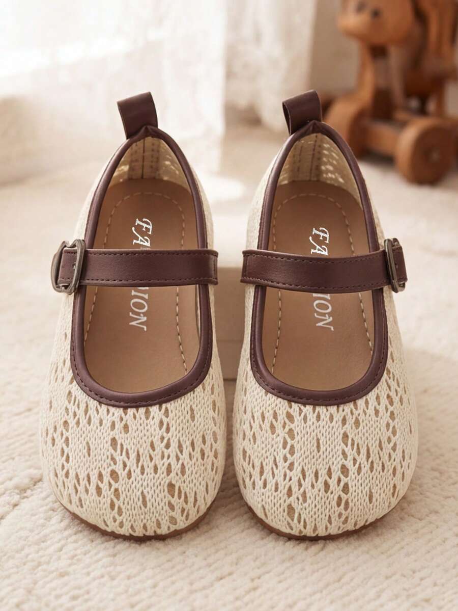 Girls Flats Mary Jane With Mesh Bow For 3~12 Years Old Ideal For School Party Sweet Girly Style - Beige - View 1