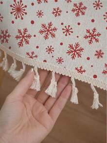 1 pc Taplak Meja Renda Rumbai Motif Kepingan Salju Natal Merah Musim Dingin, Cetak Satu Sisi Bahan Poliester Katun, Dekorasi Rumah Suasana Festival Natal Musim Dingin Persegi Panjang, Kotak, Bulat untuk Meja Makan, Cocok untuk Berbagai Acara termasuk Aktivitas Keluarga Harian, Pesta Ulang Tahun, Pertemuan Hari Raya, Dekorasi Meja Restoran - MultiWarna - View 4
