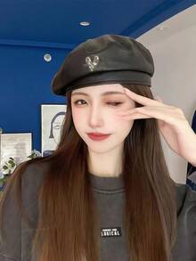 4/1pc Women Stylish Painter Beret Hat, Fashionable Versatile Design, Suitable As Gift For Friends, Sisters, Moms, Partners, Coworkers For Birthdays, Parties, Outings, Commuting, Travel & Vacations - Black - View 4