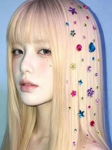 1pc Colorful Heart & Star Face Decoration Stickers, Multi-Specification Rhinestone Combination Elements, Convenient Self-Adhesive Glue-Free, Music Festival Carnival Photo Shoot Atmosphere Face Makeup Stickers, Comic Convention Photo Shoot Makeup Decoration Stickers, Eye Area Colorful Rhinestone Embellishment Stickers - Multicolor - View 4