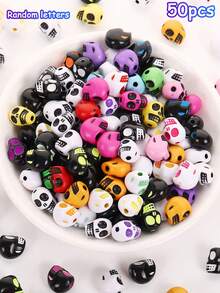 50pcs Halloween Colorful Skull Beads DIY Acrylic Skull Loose Beads Handmade Jewelry Accessories - Skeleton - View 12