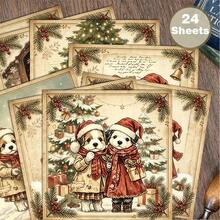 24 Sheets 6x6 Inch Cute Puppy Christmas Scrapbooking Paper, Vintage Framed Cardstock, Healing Watercolor Puppy Craft Paper, Suitable For DIY Holiday Cards, Junk Journals And Fine Cutting - Square - View 9