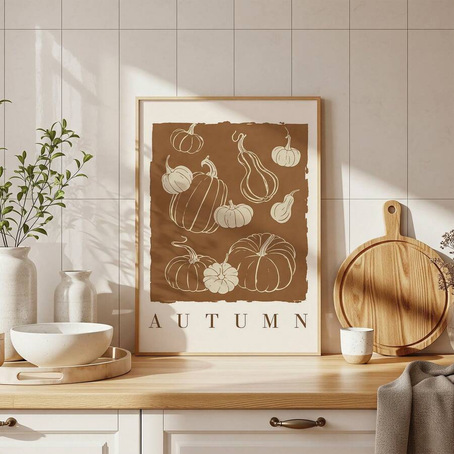 1pc Frameless Rustic Farmhouse Pumpkin Fall Harvest Thanksgiving Wall Art Print, Cozy Dorm Bedroom Party Decor, Back To School Funky Posters - Multi-color - View 1