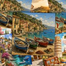 36 Sheets Vintage Italy Travel Scrapbook Paper, 6x6 Inch Retro Poster Style Craft Paper, Rome, Florence & Amalfi Coast Ephemera For Travel Journals, Art Collage, And DIY Postcards. - Square - View 3