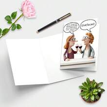1pc Funny Wine Tasting Greeting Card With Envelope, Humorous "Drunk" Ceramic Figurine Design, Very Hilarious Birthday And Friendship Card Suitable For Wine Lovers, Good Friends And Sisters - A - View 5