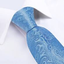 Light Blue Paisley Subtle Pattern Men's Tie 4-Piece Set Including Pocket Square, Cufflinks, Silver Tie Clip, Formal Banquet Outfit - Baby Blue - View 4
