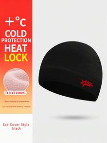 1pc Unisex Printed Five-Point Star Fleece Earflap Hat, Outdoor Running Warm Fleece Hat, Skiing Hiking Cold-Proof Sports Hat, Fleece Motorcycle Riding Cap - Embroidery - View 3