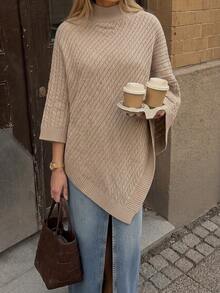 Women's Mock Neck Knitted Shawl - Apricot - View 4