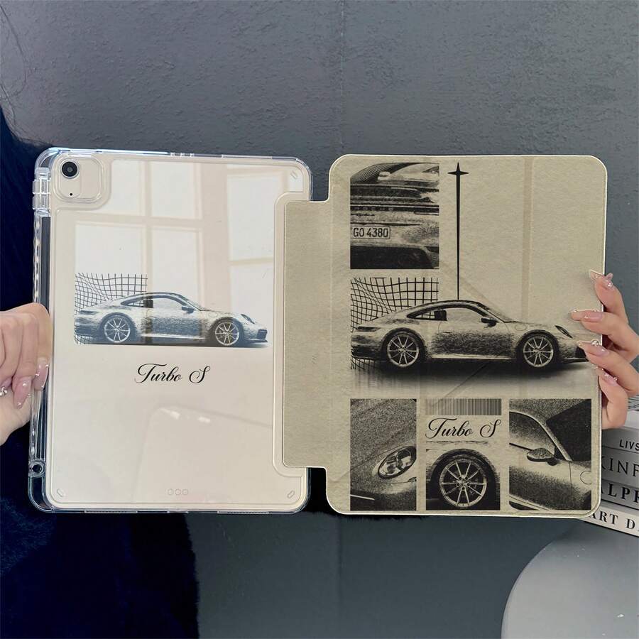 1PC Retro Racing Car Print Tablet Case 3+Y Fold Multi-Angle Magnetic Stand Tablet Case With Pen Slot & Auto Sleep/Wake Protective Cover, Compatible With IPad PRO/AIR, Compatible With SAMSUNG,Compatible With XIAOMI Pad 5/6/21,Compatible With Oppo Pad,Compatible With Huawei Matepad,Compatible With Honor Pad