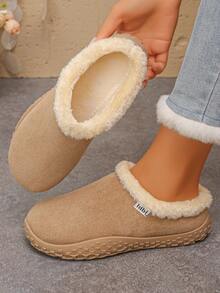 rlyza Women's Beach Fine Faux Fur Home Slippers, New Autumn/Winter Closed-Toe Half-Slide Shoes With Thermal Lining, Suitable For Outdoor Wear - Beige - View 6