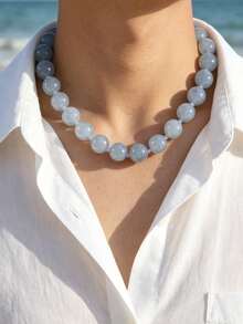 1pc European & American Bohemian Acrylic Geometric Round Bead Cloud Dual-Color Beaded Necklace, Women's Holiday Gift, Daily Wear - Handmade Cloud Acrylic Beaded Necklace - View 5