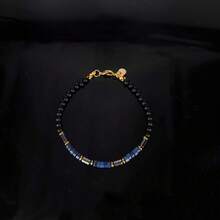Men's Natural Black Tourmaline & Lapis Lazuli Beaded Bracelet, Stackable Adjustable Wristband, Minimalist Daily Accessory, Gift Jewelry Suitable For Men And Boys - Multicolor - View 5