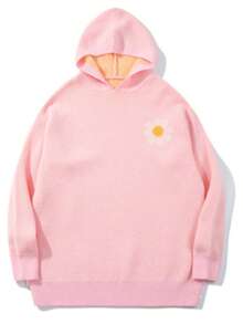 BLACKTOEXIT Men's Loose Casual College Floral Hooded Knit Sweater, Autumn/Winter - Pink - View 9