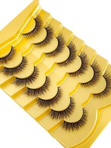 New 7 Pairs/Set Short 3D Faux Mink False Eyelashes, Russian DD Curl, Handmade, Natural Fluffy Dense, Full Strip False Eyelashes, Wholesale, Eye Makeup False Eyelashes - Black - View 4