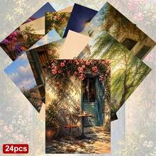 24pcs+A Red Envelope Romantic Holiday Postcards, Exquisite Landscape Patterns With Blessing Text, Suitable For Friends, Seasonal Greetings, Artistic Oil Painting Style - Sets - View 8