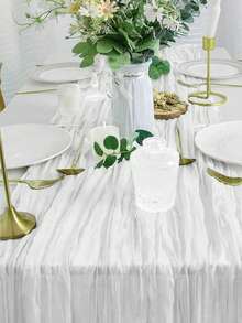 1pc White Sheer Yarn Table Runner, Long Sheer Tablecloth For Birthday, Baby Shower, Wedding Party, Rustic Wedding, Bridal Shower, Banquet, And Anniversary Party Table Decor. Perfect For Family Holiday Parties, Home Kitchen Dining Table Centerpieces, - Multicolor - View 4