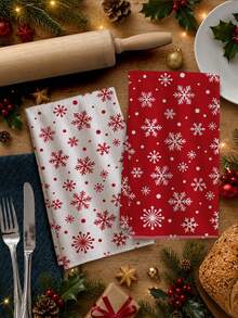 2pcs Christmas Minimalist Red & White Polka Dot Snowflake Pattern Kitchen Towels, 40*60cm Soft Microfiber Tea Towels, Suitable For Home Kitchen Restaurant Outdoor Camping Tabletop Cleaning Dish Cloth Hand Towel Accessories, Christmas Theme Kitchen Towels Holiday Gift Giving - Multicolor - View 8