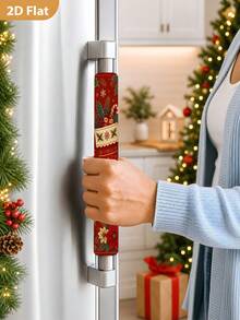 1/2Pcs Christmas Fridge Handle Covers, Christmas Socks, Berries, Poinsettia Pattern, With Hook-And-Loop, Suitable For Refrigerator, Oven, Microwave, Dishwasher, Christmas Holiday Kitchen Decor - View 4