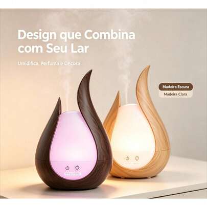 Difusor de Aromas Elétrico USB 200ml, Luz LED com 7 Cores, Aromatizador para Ambiente, Ideal para Quarto e Escritório