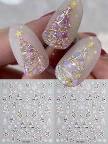 Christmas Nail Art Stickers, Colorful Christmas Tree Snowflake Self‑Adhesive Nail Decals, Red Green Dots Xmas Holiday Manicure DIY Decorations For Nail Art Accessories - Multicolor - View 7