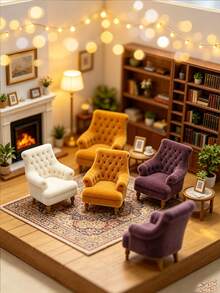 Dollhouse Miniature Furniture Model Mini Sofa Chair, Flocked Dining Chair, Leisure Chair Model, Home Decor Small Ornament, Holiday Gift For Friends - Multicolor - View 2