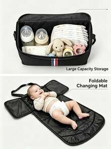 1pc Multi-Functional Large Capacity Baby Stroller Hanging Storage Basket, Mom Storage Bag, Portable And Durable, Suitable For Crib, Bed And Travel - Black - View 1