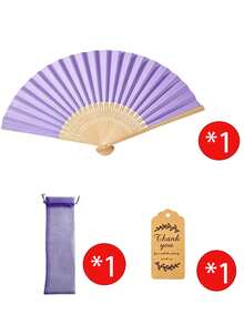 1pc/10pcs Light Purple Handheld Folding Fan Set, Includes Greeting Card, Cloth Bag; Blank Fan Surface, Suitable For DIY Painting. Portable Fan Set Is An Ideal Wedding Gift And Decoration. - one-size - View 10