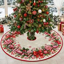 1pc Candy Cane Wreath Pattern Christmas Tree Skirt, Elegant Color Holiday Decoration, 5 Sizes, Unisex Holiday Gift, Suitable For Home And Party Christmas Decor - Candy Cane Wreath - View 7