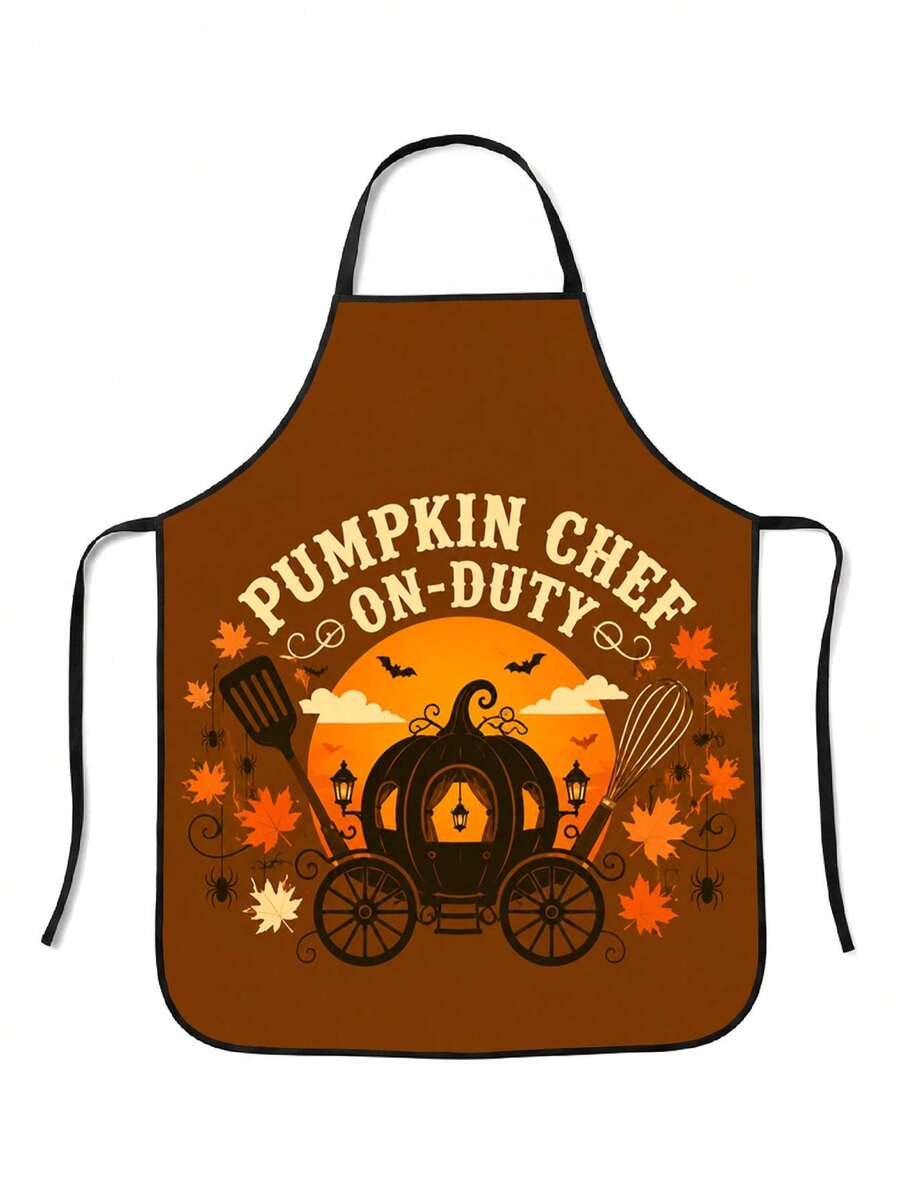 1pc Halloween Pumpkin Chef Themed Apron, Suitable For Adults, Unique Design, Kitchen Cooking Baking Party Decoration, Essential For Holiday Gatherings And Parties, Halloween Festival Supplies - Multicolor 1 - View 1