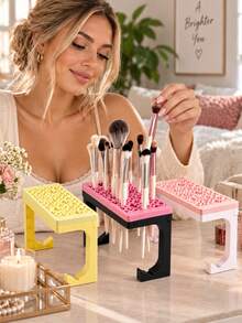 1PC Random Color Silicone Makeup Brush Holder & Drying Rack, Multi-Size Cosmetic Brush Organizer Stand For Makeup, Nail Art & Painting Brushes, Space-Saving Vanity Storage For Bathroom, Bedroom & Dressing Table - Multicolor - View 2