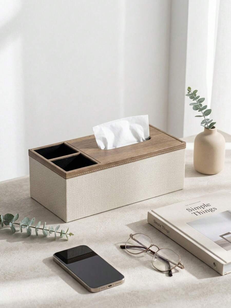 Leather Tissue Box Cover, Magnetic Closure, Modern Rectangular Tissue Box Storage Holder, Suitable For Bathroom Vanity, Bedside Table, Bedroom Desk And More - Multicolor - View 1